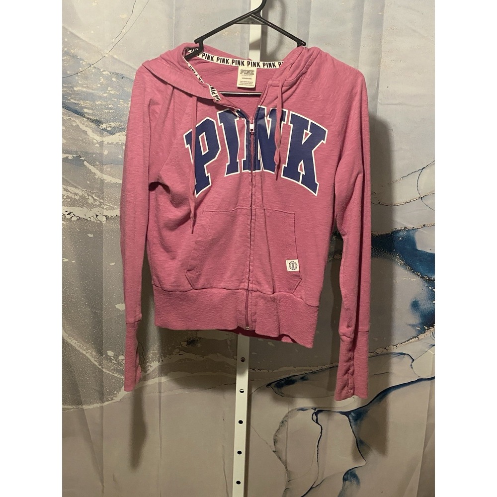 Victoria's Secret PINK Women's Pink Full Zip Logo Hoodie Sweatshirt Sz Small